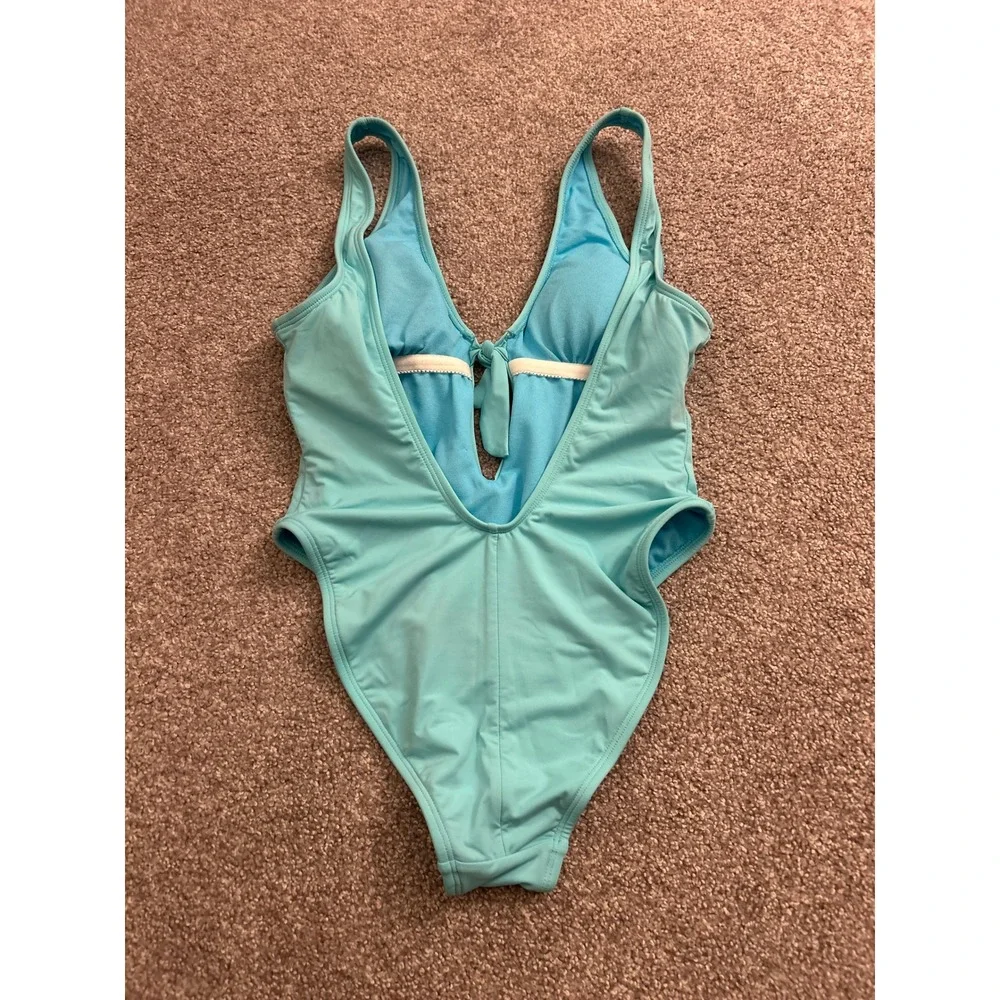 The Bikini Lab One Piece Swimsuit Womens Small Blue Excellent Front Tie Cutout